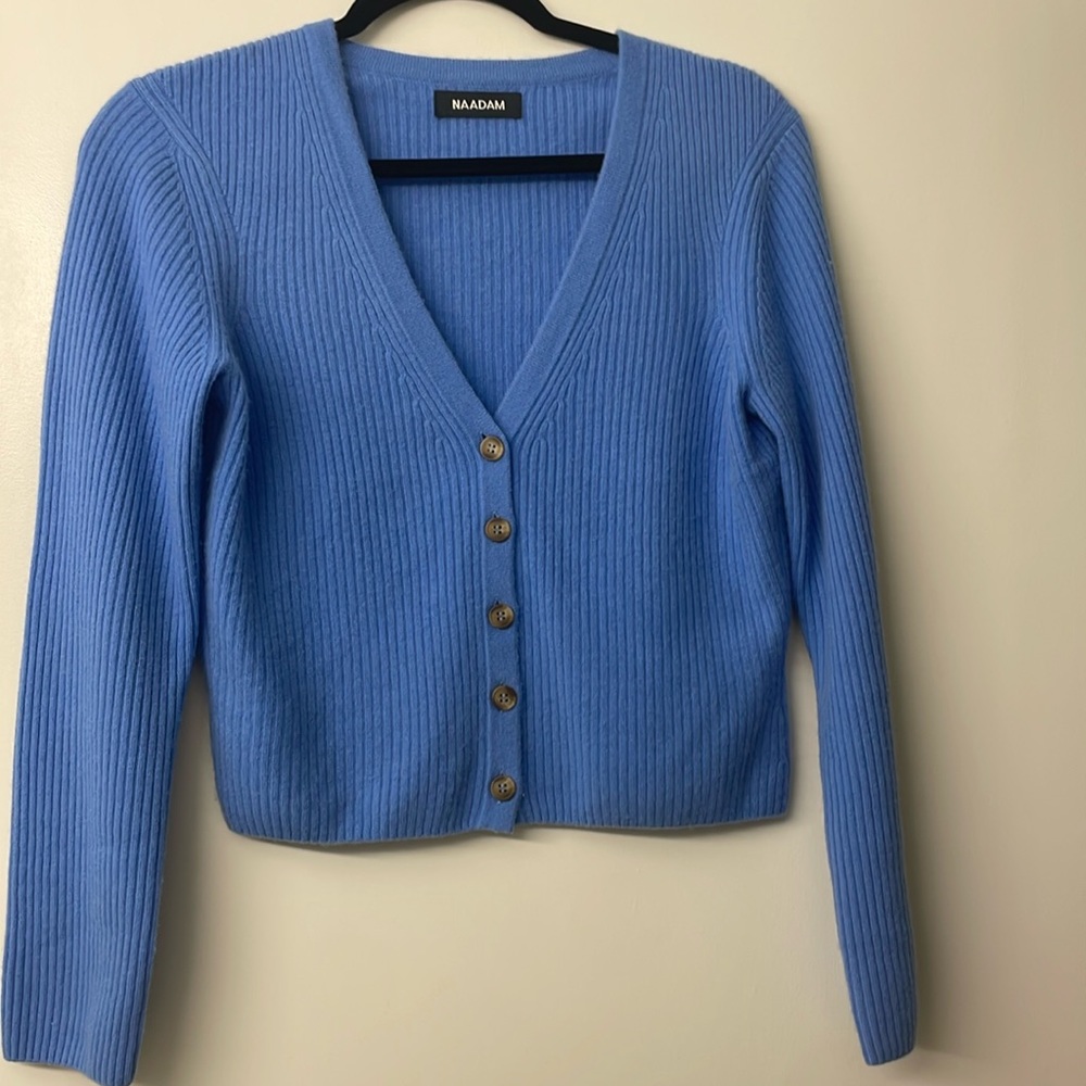 Blue cashmere Naadam button from sweater